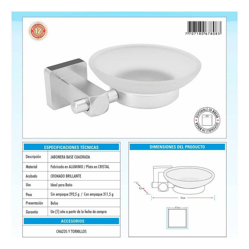 Jabonera Para Baño Cuadrada En Aluminio
