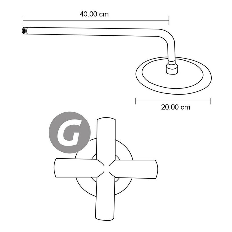 Ducha Circular 20cm Con Registro Tipo Cruceta Bronce Antiguo