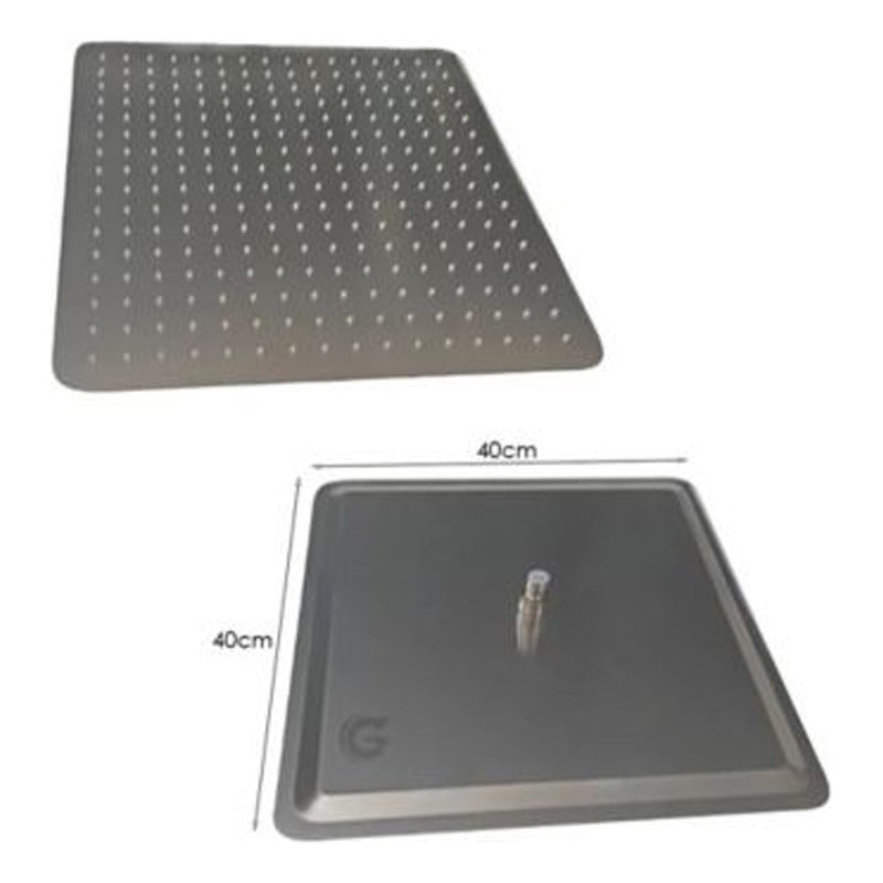Kit De Ducha 20 X20 Cm + Tubo 40cm + Monocontrol Gris