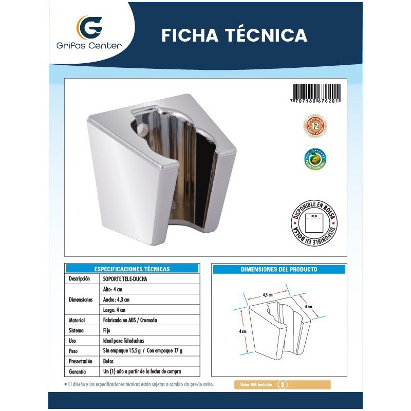 Soporte De Teleducha Cuadrado Fijo Cromado