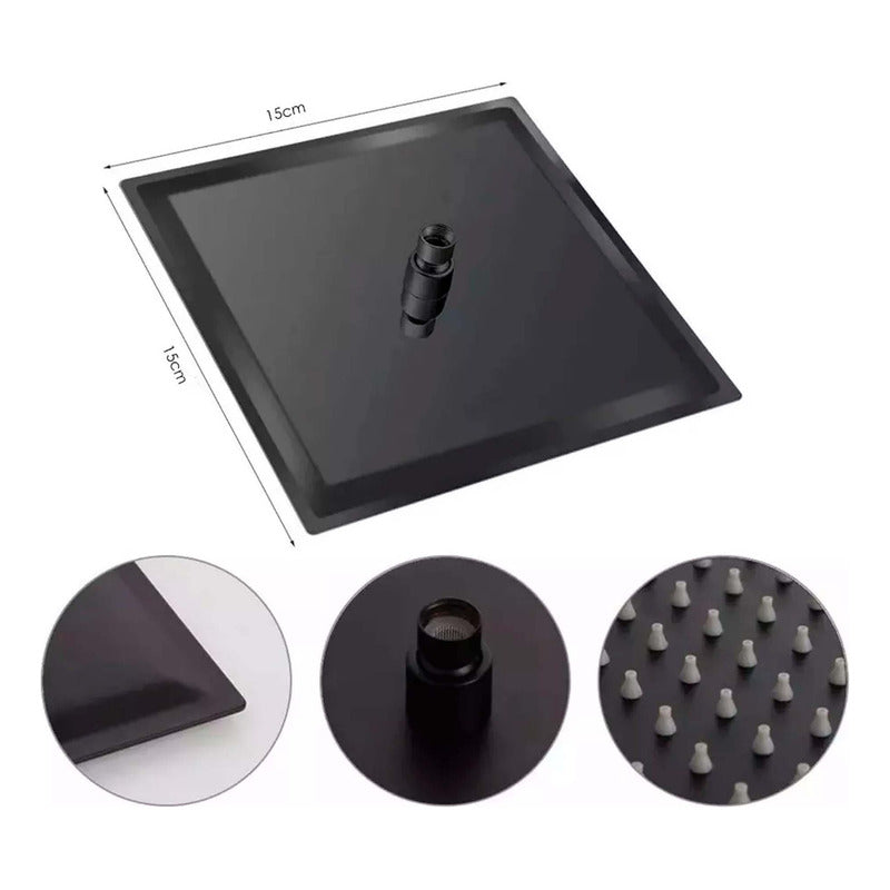 Kit Ducha 15cm +tubo + Mezclador Ducha + Manijas Negro Mig.