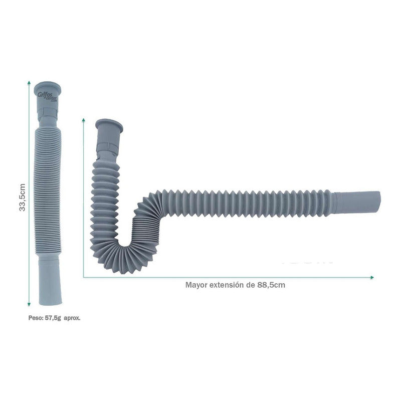 Sifón Flexible Para Lavamanos Plástico Gris