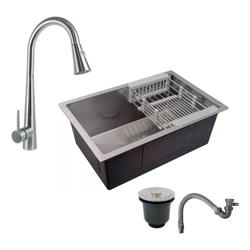 Combo Lavaplatos 70*45cm+griferia Extraible Plata+accesorios
