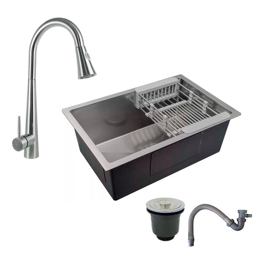 Combo Lavaplatos 70*45cm+griferia Extraible Plata+accesorios