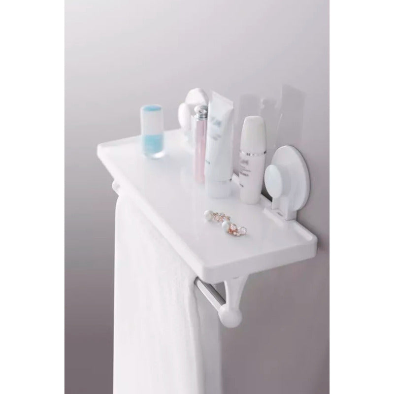 Repisa Organizadora Ventosa Baño Con Toallero Color Blanco