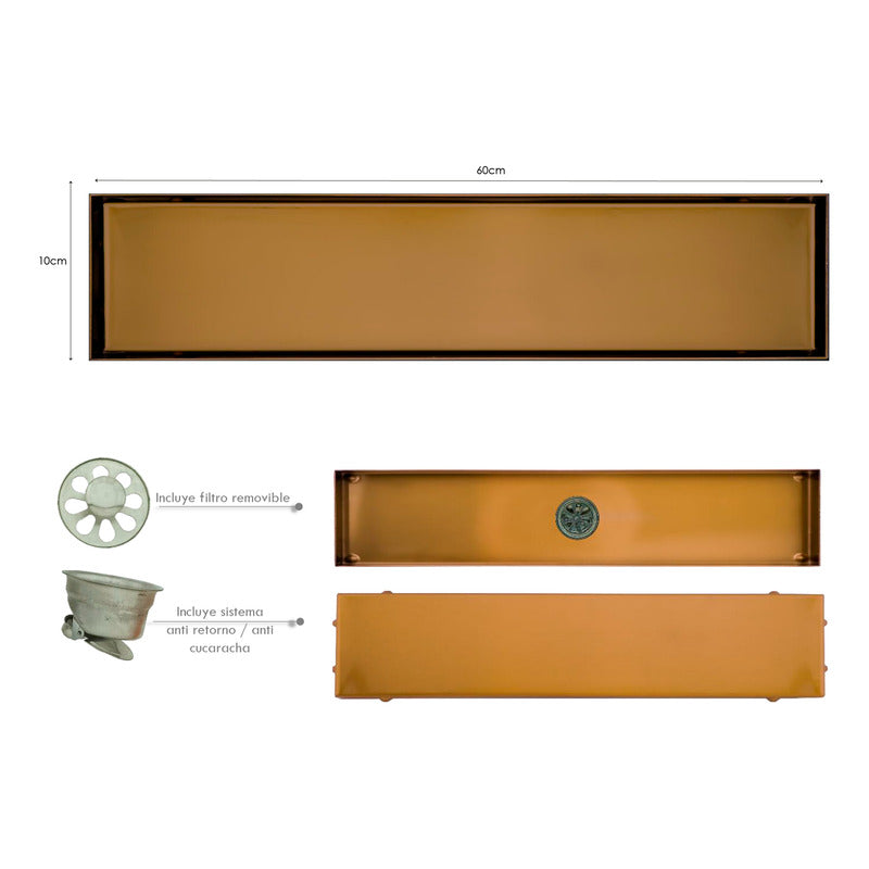 Rejilla De Piso Invisible 60*10cm Acero Rose Gold