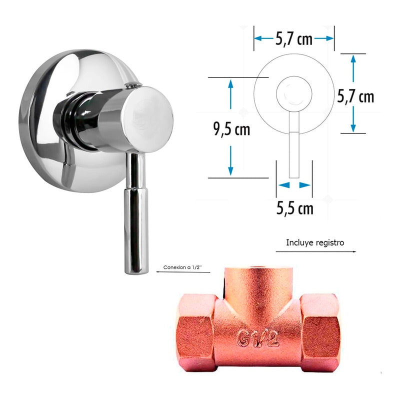 Kit Ducha Redonda 20cm+tubo+registro Manija Ducha Yw