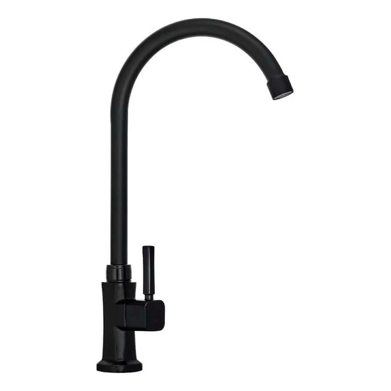 Grifería Lavaplatos Agua Fría Negro Mate Cuello Curvo