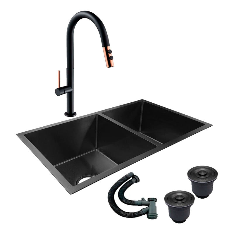 Combo Lavaplatos Doble 77*45cm+griferia Lvp Negra-rosa+ Acc