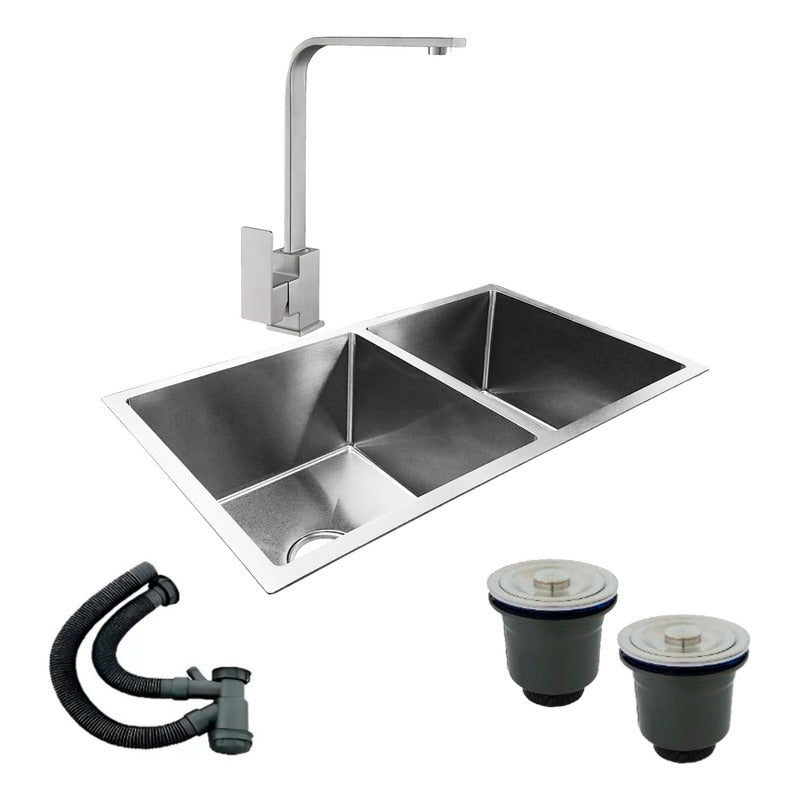 Combo Lavaplatos Doble 77*45cm+griferia  L  Satin+accesorios