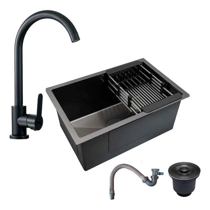 Combo Lavaplatos 60*45cm+griferia Lvp Negra Pala+ Accesorios