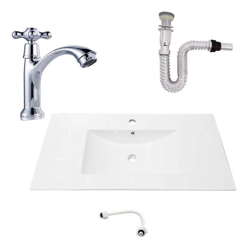Kit Placa Lavamanos 91*46.5cm+griferia Agua Fria+push Flex.5