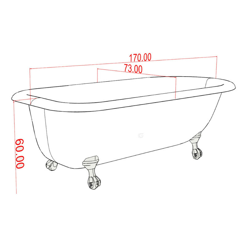 Tina Bañera Paris Patas Fenix Vintage 1,70mt X 73 X 60cm