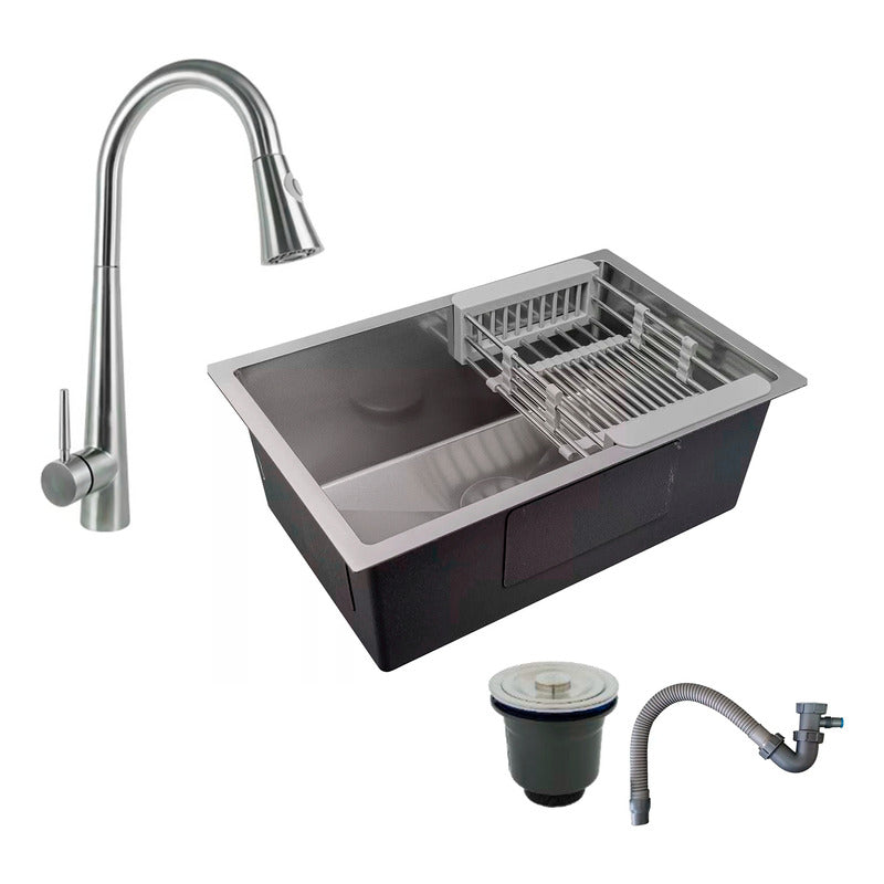 Combo Lavaplatos 60*45cm+griferia Extraible Plata+accesorios