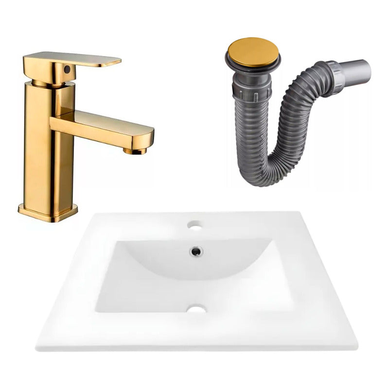 Combo Placa Lavamanos 61*40cm+griferia Monocontrol+push Oro2