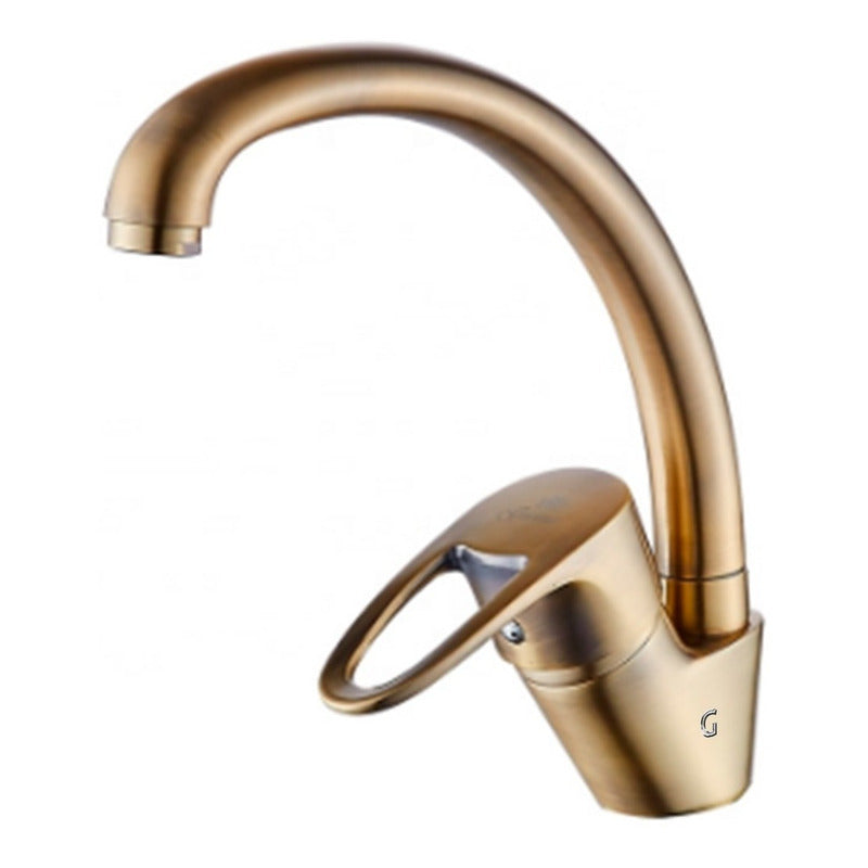 Griferia Lavaplatos Monocontrol Cuello De Ganso Bronce Claro