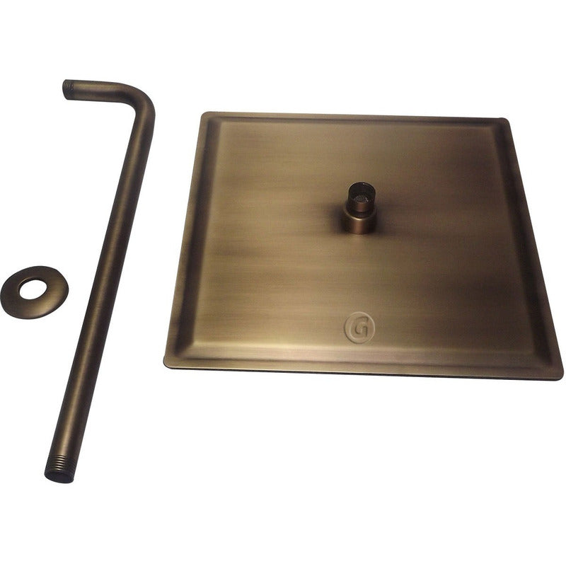 Ducha Vintage Cuadrada 25x25 Tubo 40cm Bronce Antiguo
