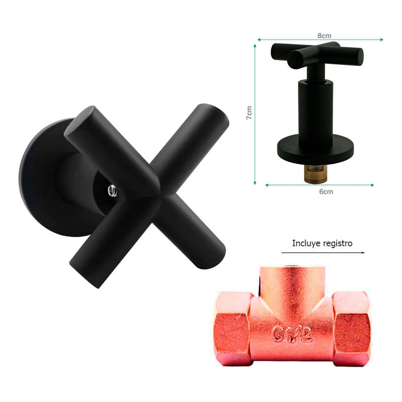 Kit Ducha Cuad.neg.20cm + Tubo + Manija Registro A.fria Crb
