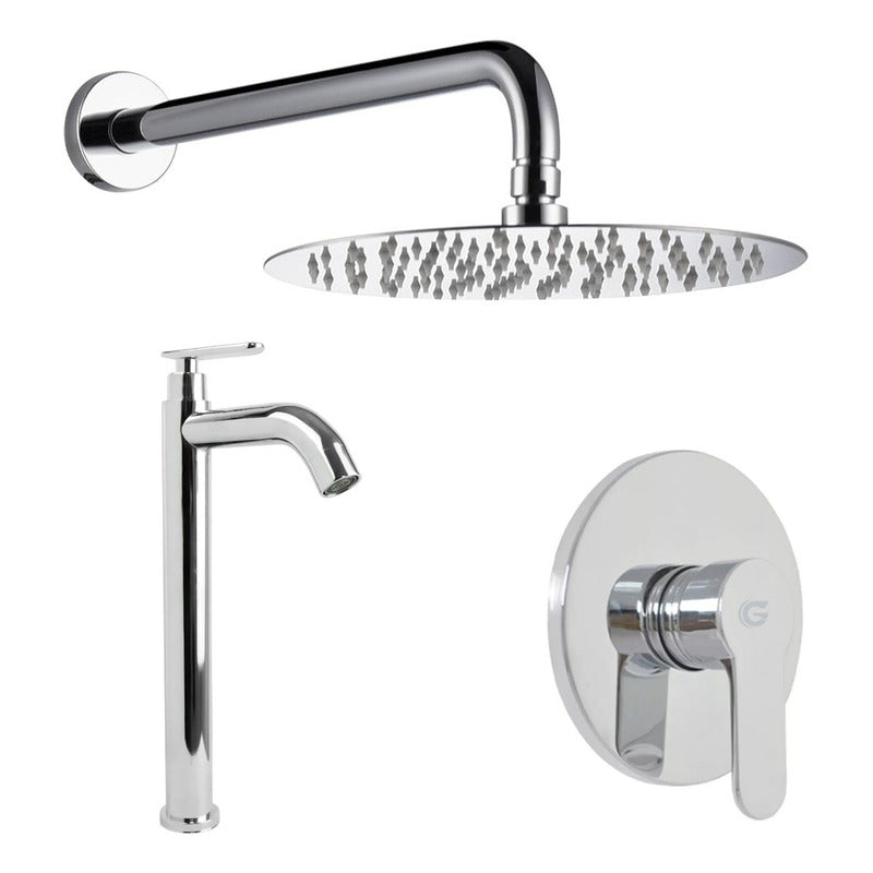 Kit Ducha 15cm +grifería Agua Fría+monocontrol Redondo Cromo