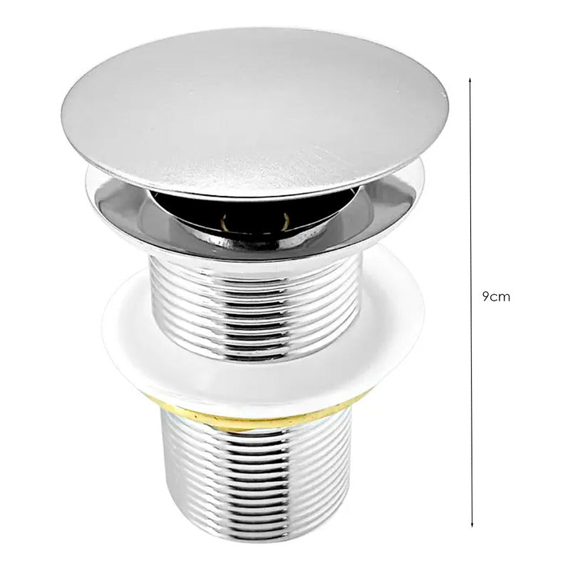 Desague De Push Para Lavamanos Sin Rebose En Zinc 9cm