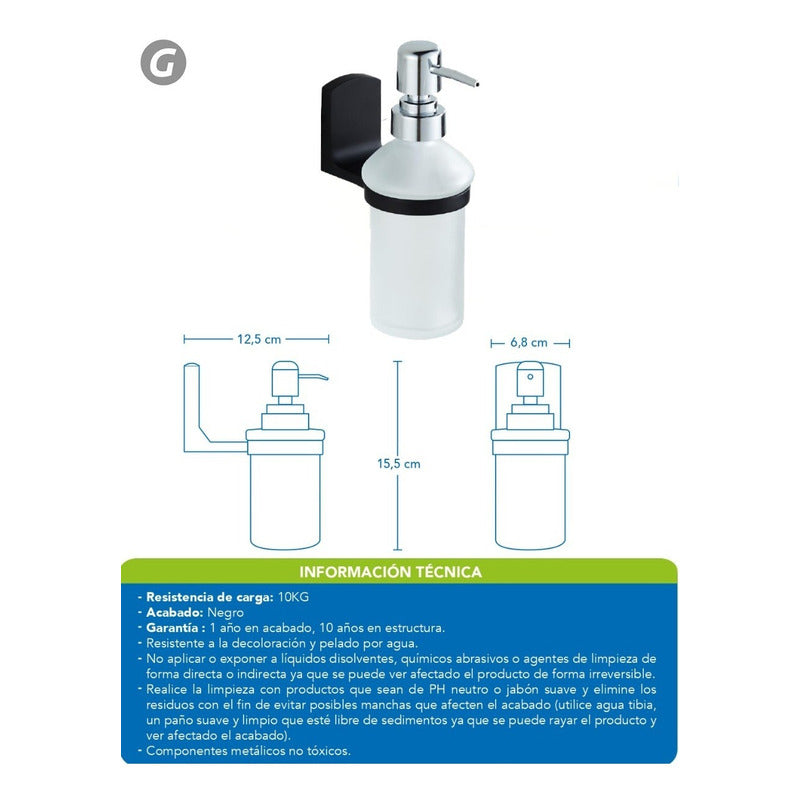 Dispensador De Jabon Liquido Negro En Vidrio