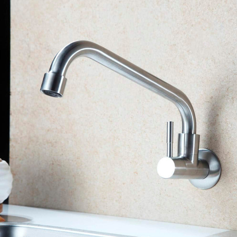 Griferia Lavaplatos Agua Fria De Pared Acero Inoxidable 304 Acabado Cepillado Color Plateado