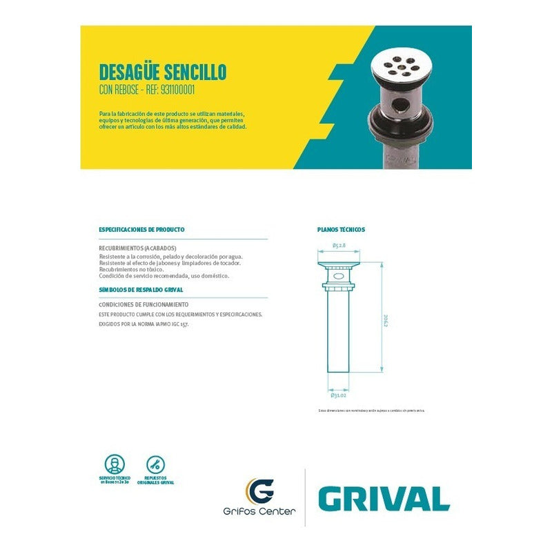 Desagüe Sencillo Con Rebose Grival