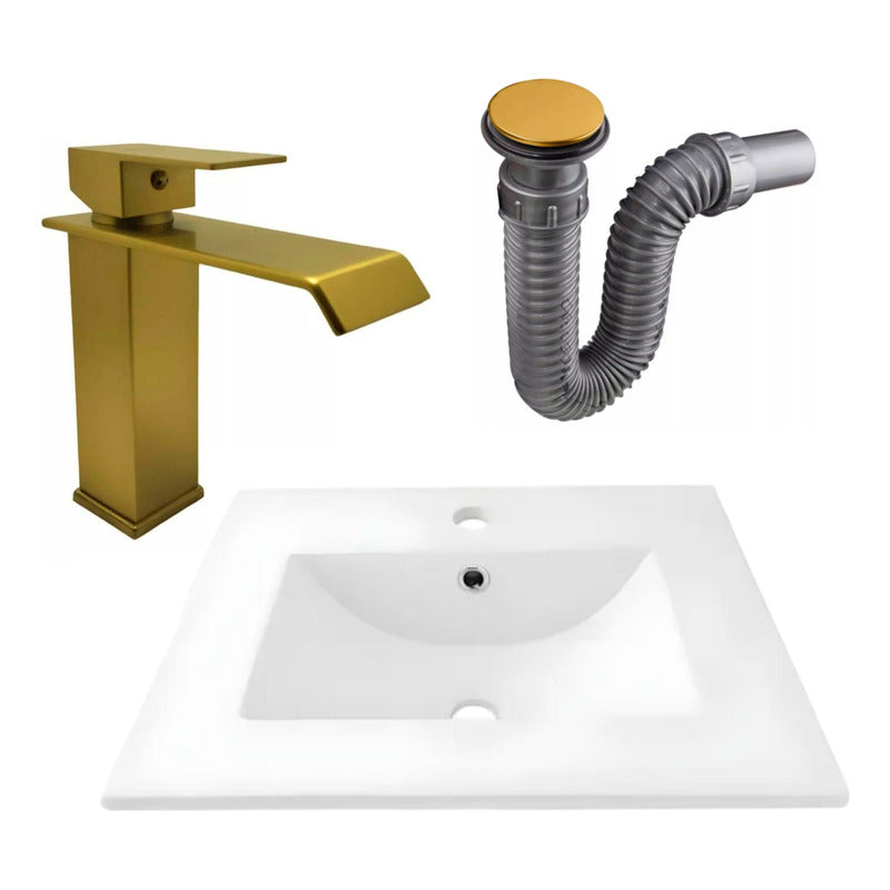 Combo Placa Lavamanos 61*40cm+griferia Monocontrol+push Oro7