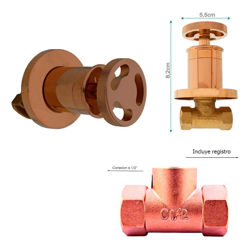 Kit Ducha Oro Rosa + Registro Manija Industry Vintage