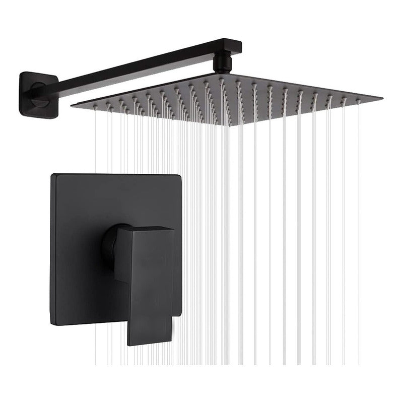 Kit De Ducha 20 X20 Cm + Tubo 40cm + Monocontrol Negro Vinta