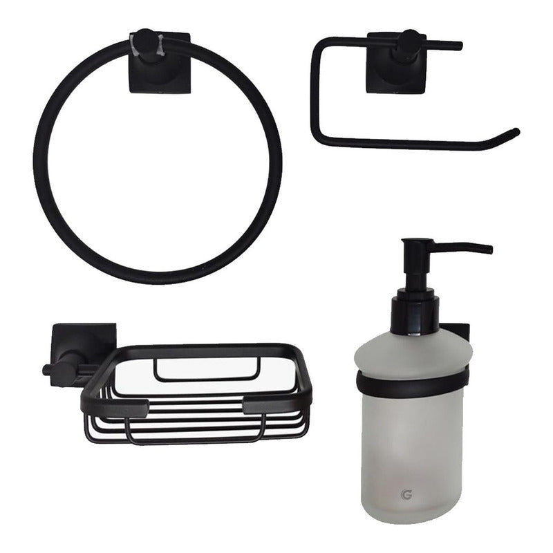Juego De Accesorios Para Baño Negro Vintage X4 Piezas