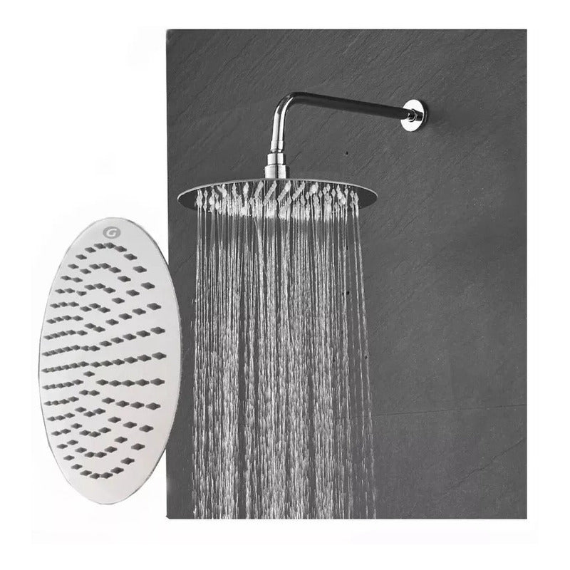 Ducha Regadera Metálica 30 Cm Redonda Lujo, Kit Con Tubo