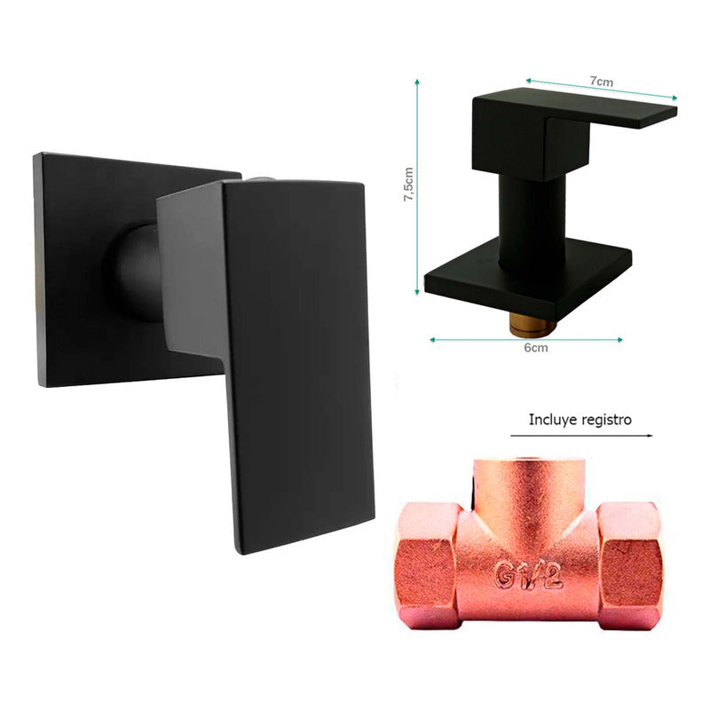 Kit Ducha Cuad.neg.20cm + Tubo + Manija Registro A.fria Bck