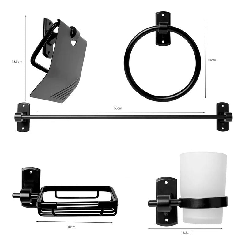 Set Accesorios Para Baño X 5 Piezas Negro Mate