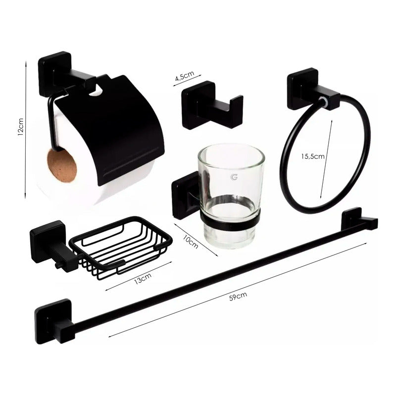 Juego De Accesorios Para Baño Negro Mate
