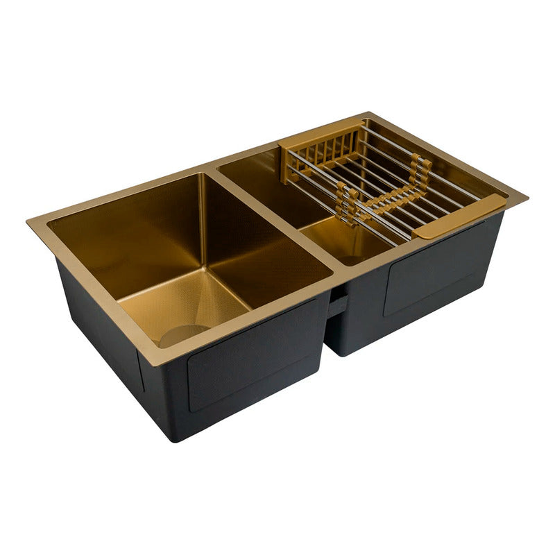 Combo Lavaplatos Doble 77*45cm+griferia Lvp Oro Gourmet+acc