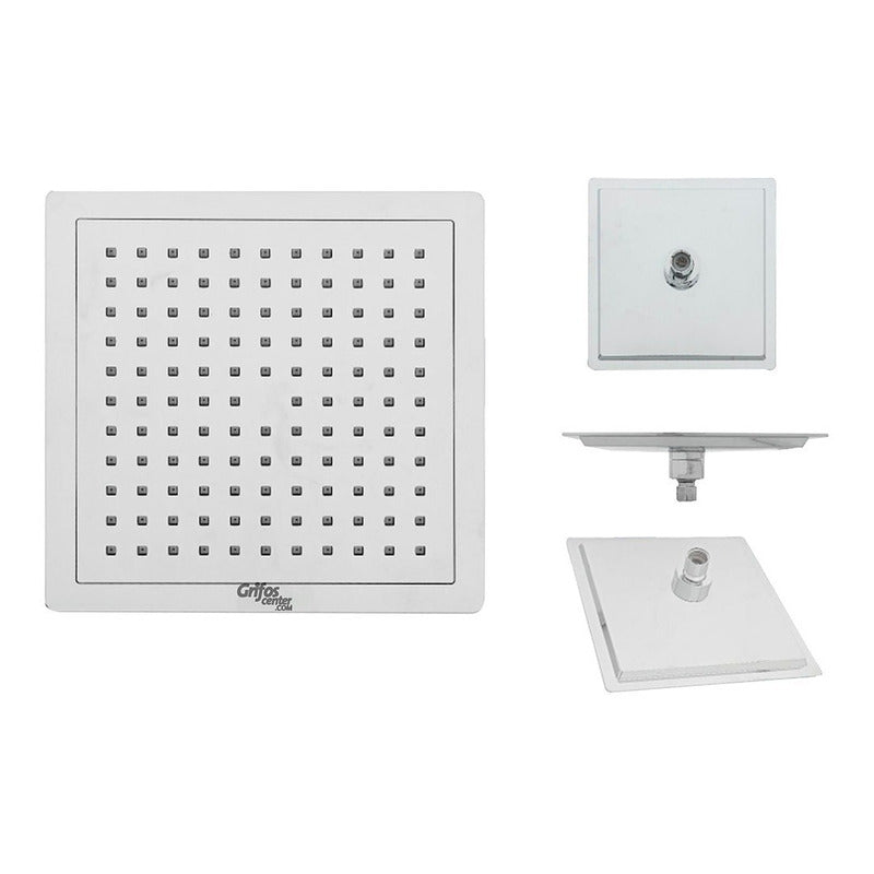 Ducha Cuadrada Plástica Cromada 9 PuLG Con Tubo