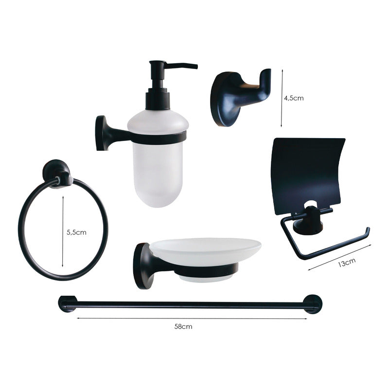 Accesorios Para Baño Negro Mate Pal X 6 Piezas