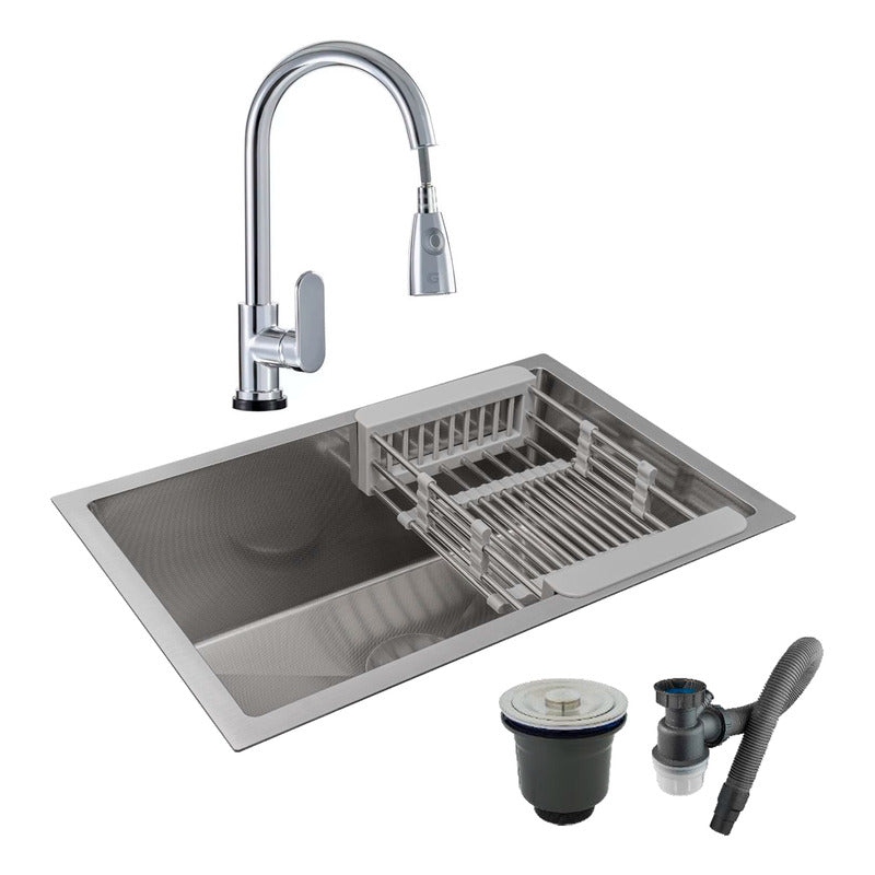 Combo Lavaplatos 60*40cm+grif.extraible Cromo+accesorios