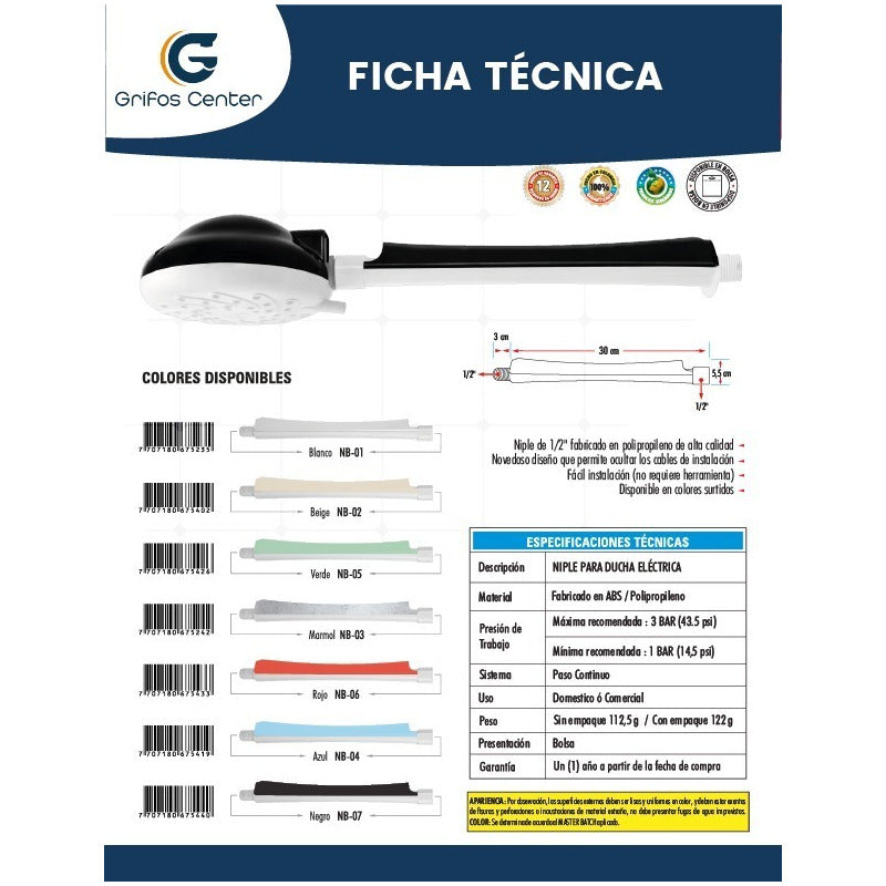 Niple En Abs Blanco Para Ducha Eléctrica