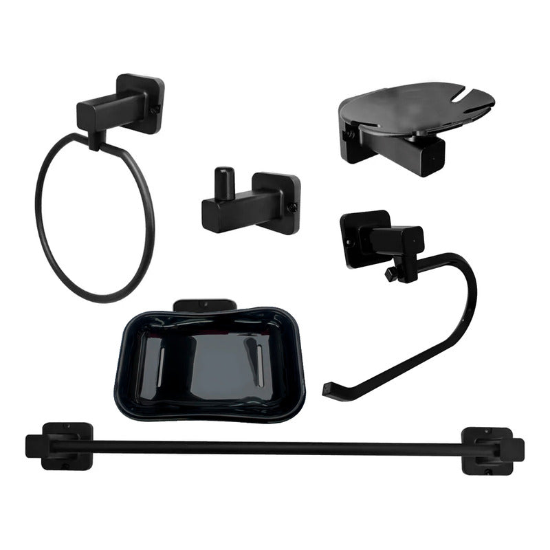 Juego De Accesorios Para Baño Base Cuadrada Negro Abs X6