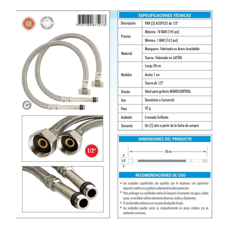 Par De Acoples Con Extensión Para Monocontrol 50 Cm