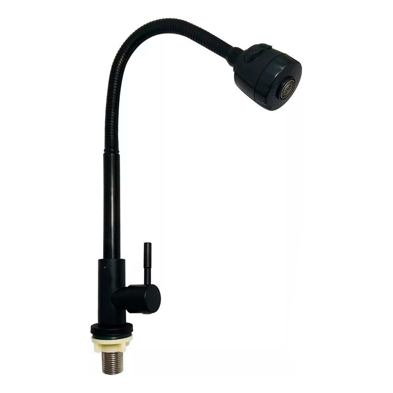 Grifería Llave Lavaplatos Agua Fría Flex Metal Negro Mate