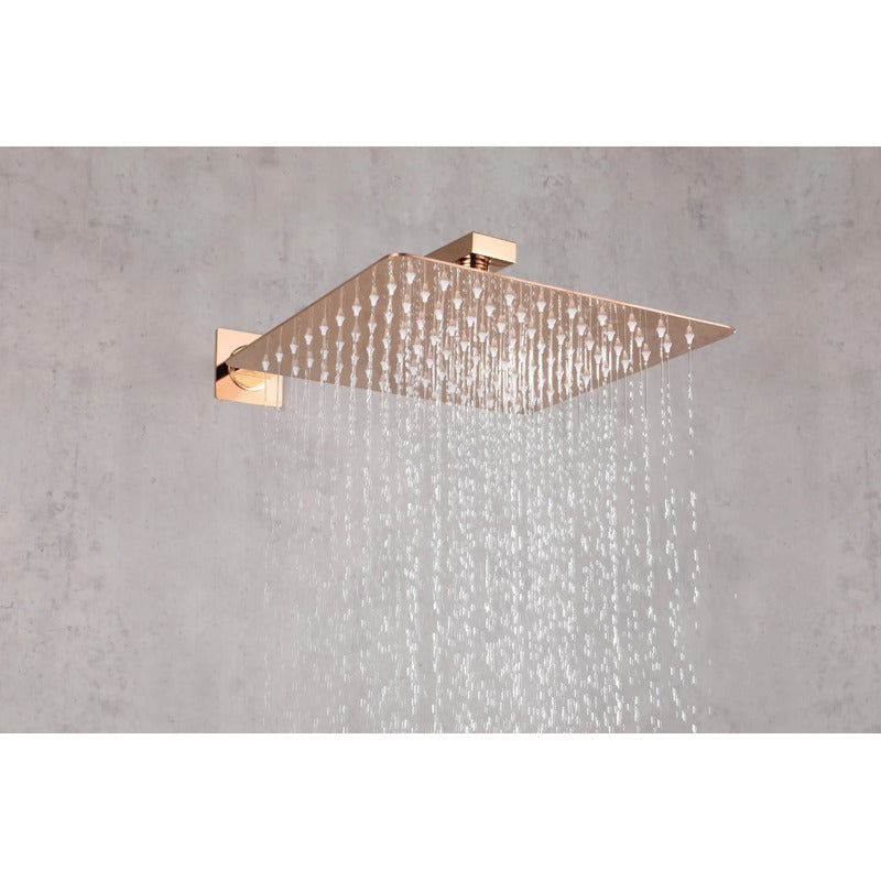 Regadera Ducha Cuadrada Metálica 25x25 Con Tubo Oro Rosa Vin