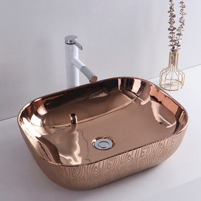 Lavamanos De Sobreponer Rectangular Oro Rosa Doha 45x32cm