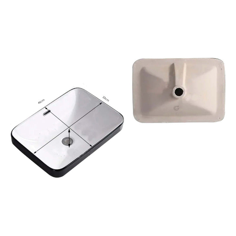 Lavamanos De Incrustar Rectangular Negro/blanco 46x33cm