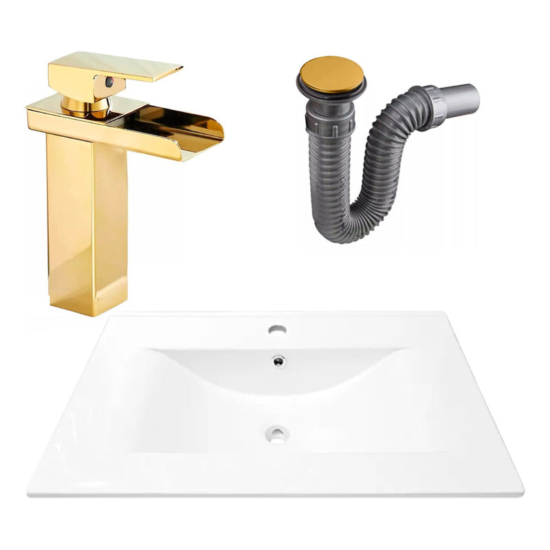 Combo Placa Lavamanos 71*46,5cm+grifo Monocontrol+push Oro6