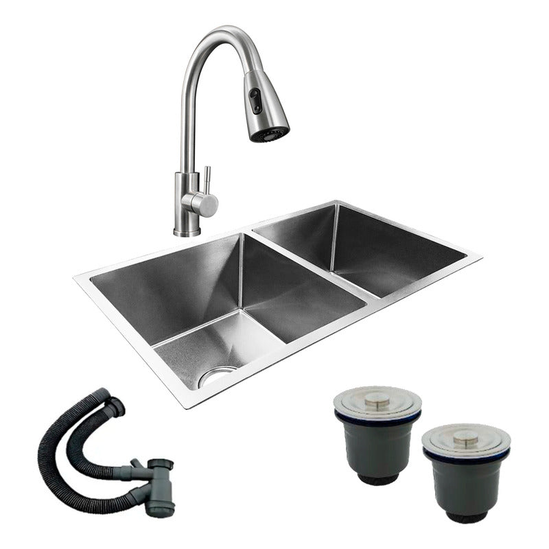 Combo Lavaplatos Doble 77*45cm+griferia Satin+accesorios