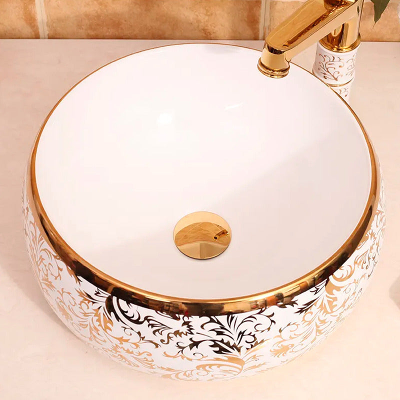 Lavamanos De Sobreponer Blanco/dorado Donna 31*31*14.5cm