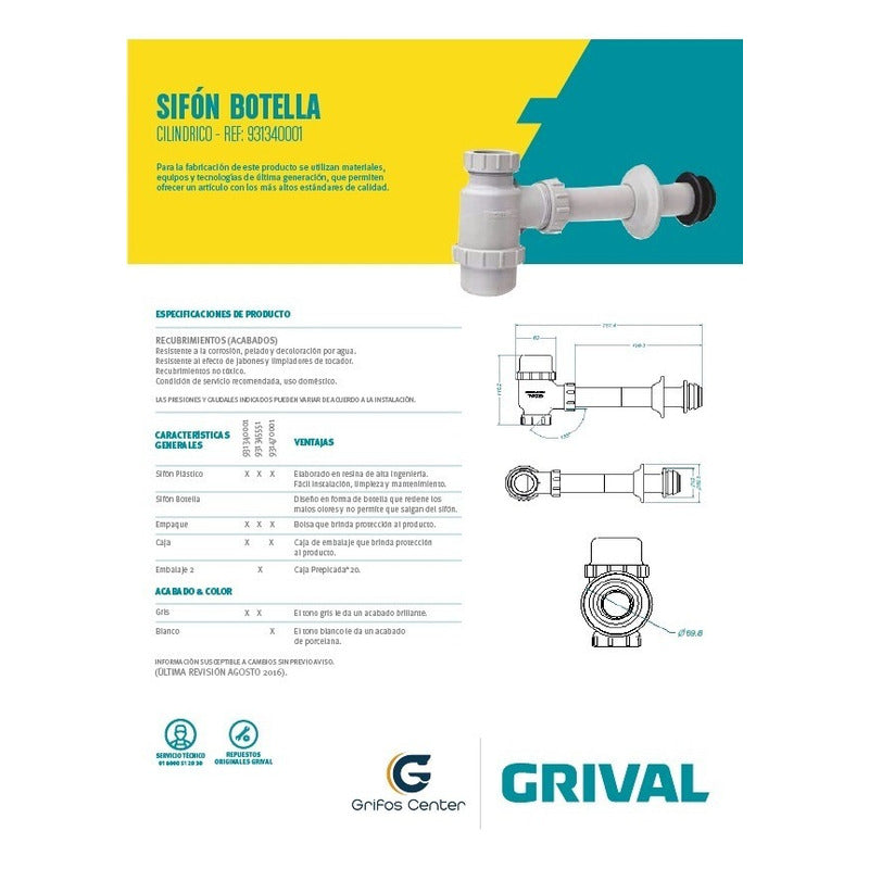 Sifón Para Lavamanos/lavaplatos Tipo Botella Gris Grival